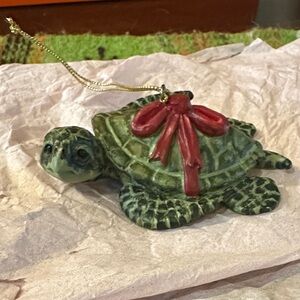Green Sea Turtle Ornament with Red Bow